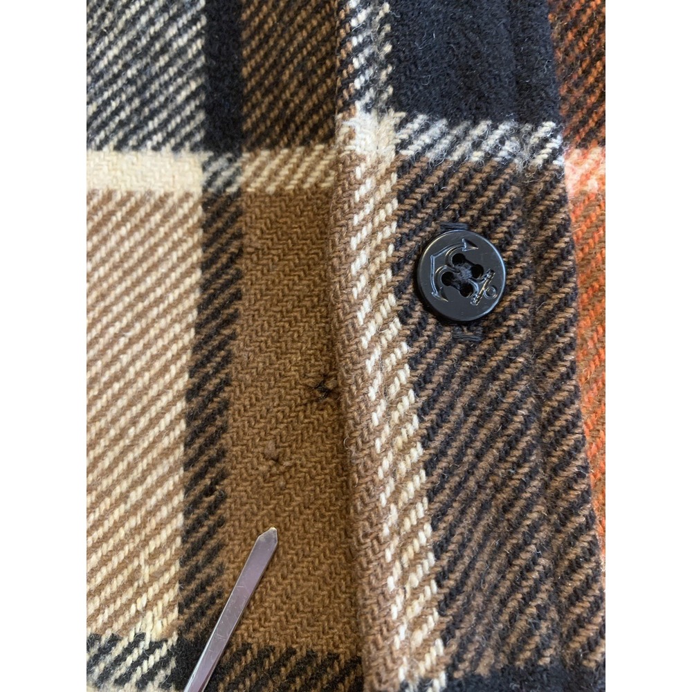 Vintage Penneys TownCraft Button Up Flannel Jacket Mens S Brown Plaid CPO 60s 70 - Picture 13 of 16